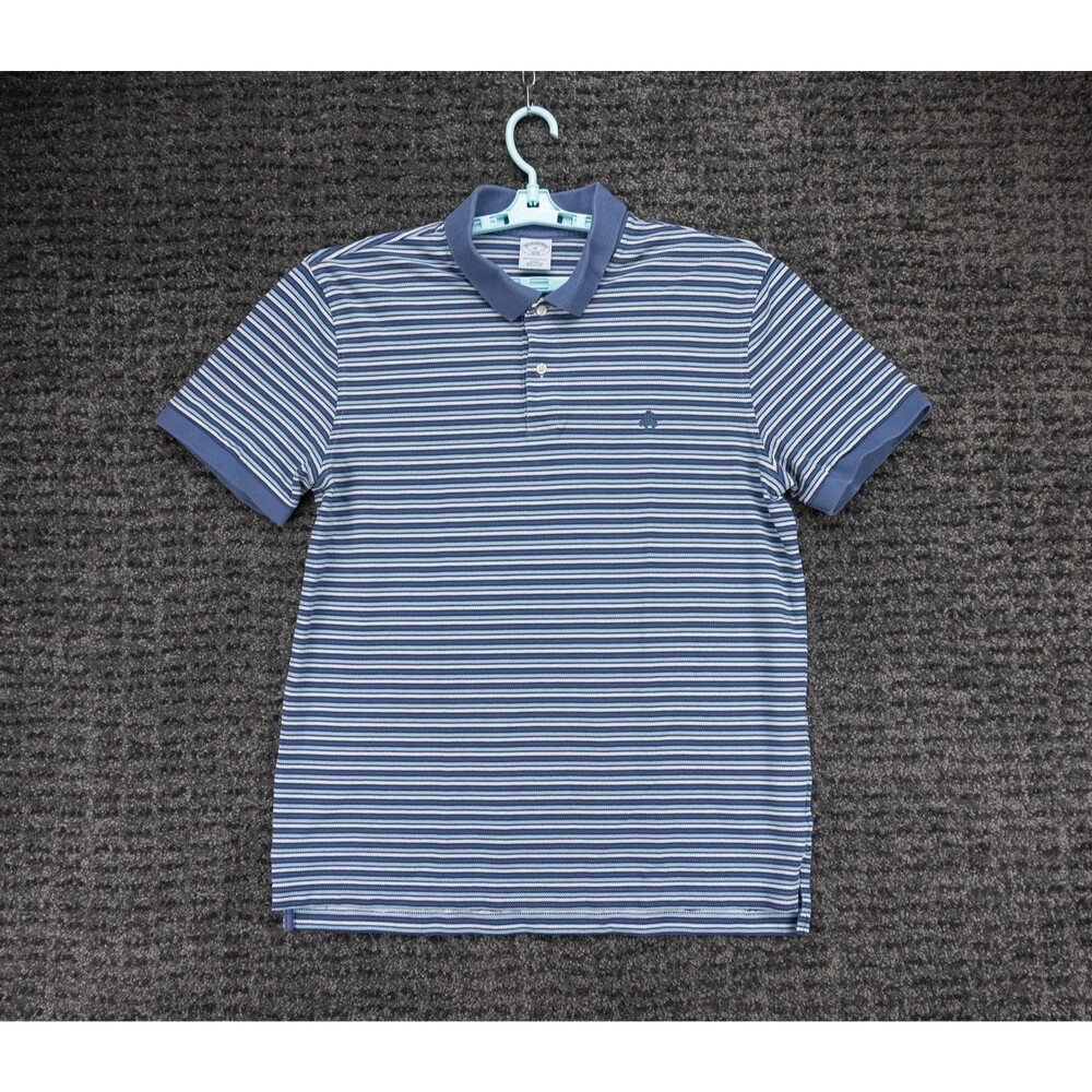 Brooks Brothers Shirt Mens XL Blue Striped Slim Fit 100% Cotton Performance Polo